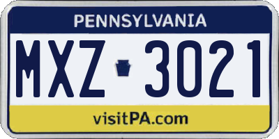 PA license plate MXZ3021