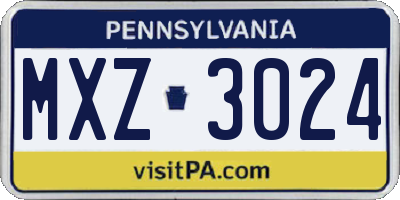 PA license plate MXZ3024