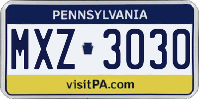 PA license plate MXZ3030