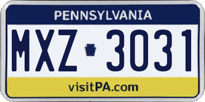 PA license plate MXZ3031