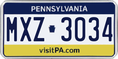 PA license plate MXZ3034