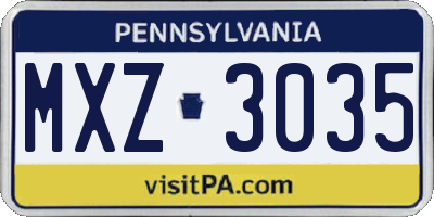 PA license plate MXZ3035