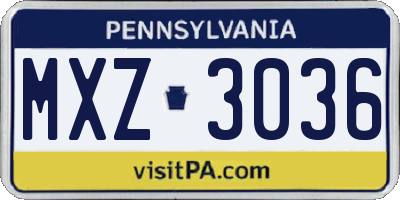 PA license plate MXZ3036