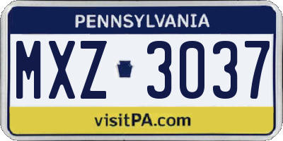 PA license plate MXZ3037