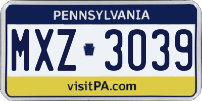 PA license plate MXZ3039