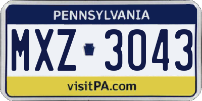 PA license plate MXZ3043