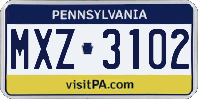 PA license plate MXZ3102