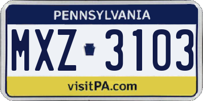 PA license plate MXZ3103