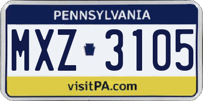 PA license plate MXZ3105