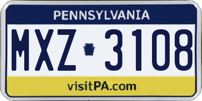 PA license plate MXZ3108