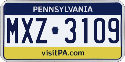 PA license plate MXZ3109