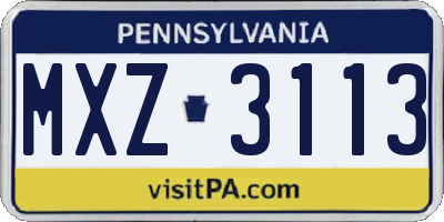 PA license plate MXZ3113