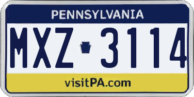 PA license plate MXZ3114