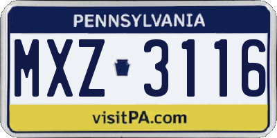 PA license plate MXZ3116