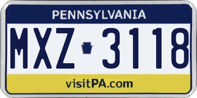 PA license plate MXZ3118