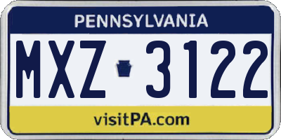 PA license plate MXZ3122