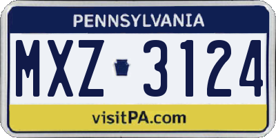 PA license plate MXZ3124