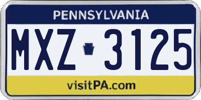 PA license plate MXZ3125