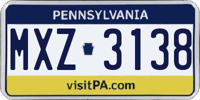 PA license plate MXZ3138