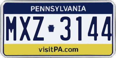 PA license plate MXZ3144