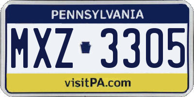 PA license plate MXZ3305