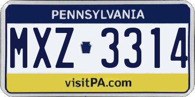 PA license plate MXZ3314