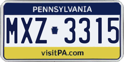 PA license plate MXZ3315
