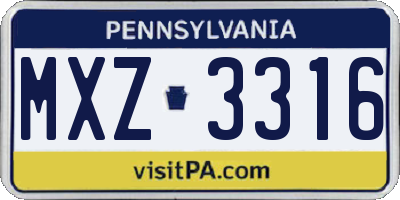 PA license plate MXZ3316