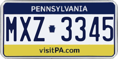 PA license plate MXZ3345