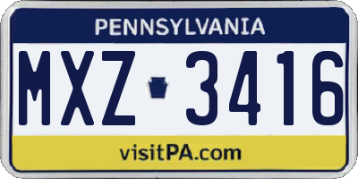 PA license plate MXZ3416