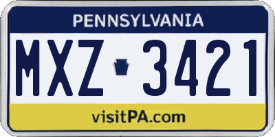 PA license plate MXZ3421