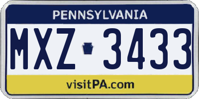 PA license plate MXZ3433