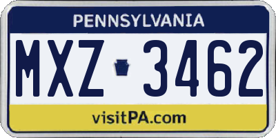 PA license plate MXZ3462