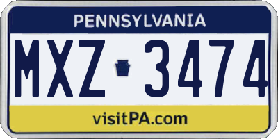 PA license plate MXZ3474