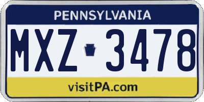 PA license plate MXZ3478