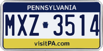 PA license plate MXZ3514