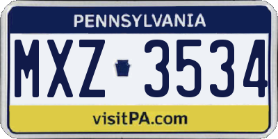 PA license plate MXZ3534