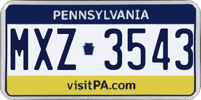 PA license plate MXZ3543