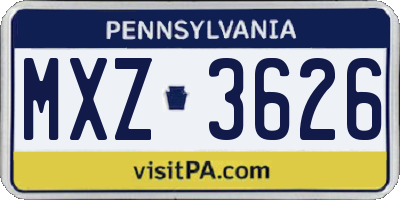 PA license plate MXZ3626