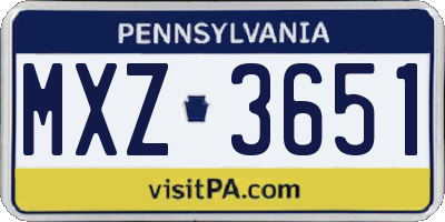 PA license plate MXZ3651