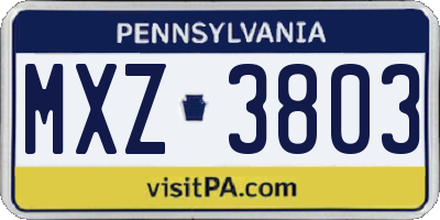 PA license plate MXZ3803