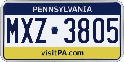 PA license plate MXZ3805