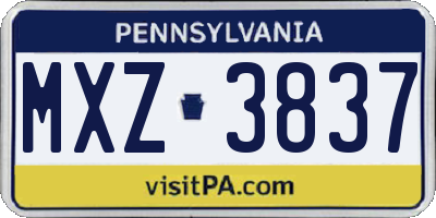 PA license plate MXZ3837