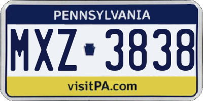 PA license plate MXZ3838