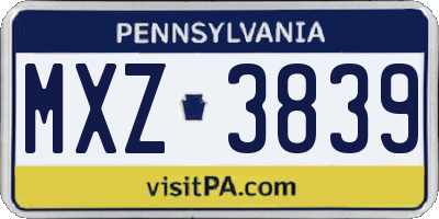 PA license plate MXZ3839