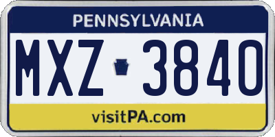 PA license plate MXZ3840