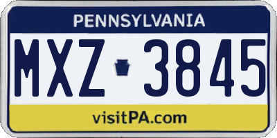 PA license plate MXZ3845