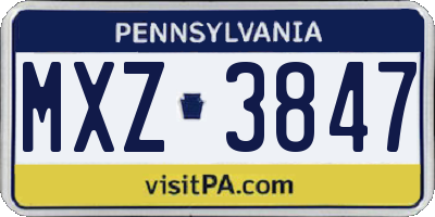 PA license plate MXZ3847