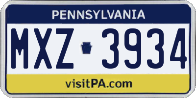 PA license plate MXZ3934