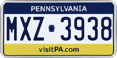 PA license plate MXZ3938